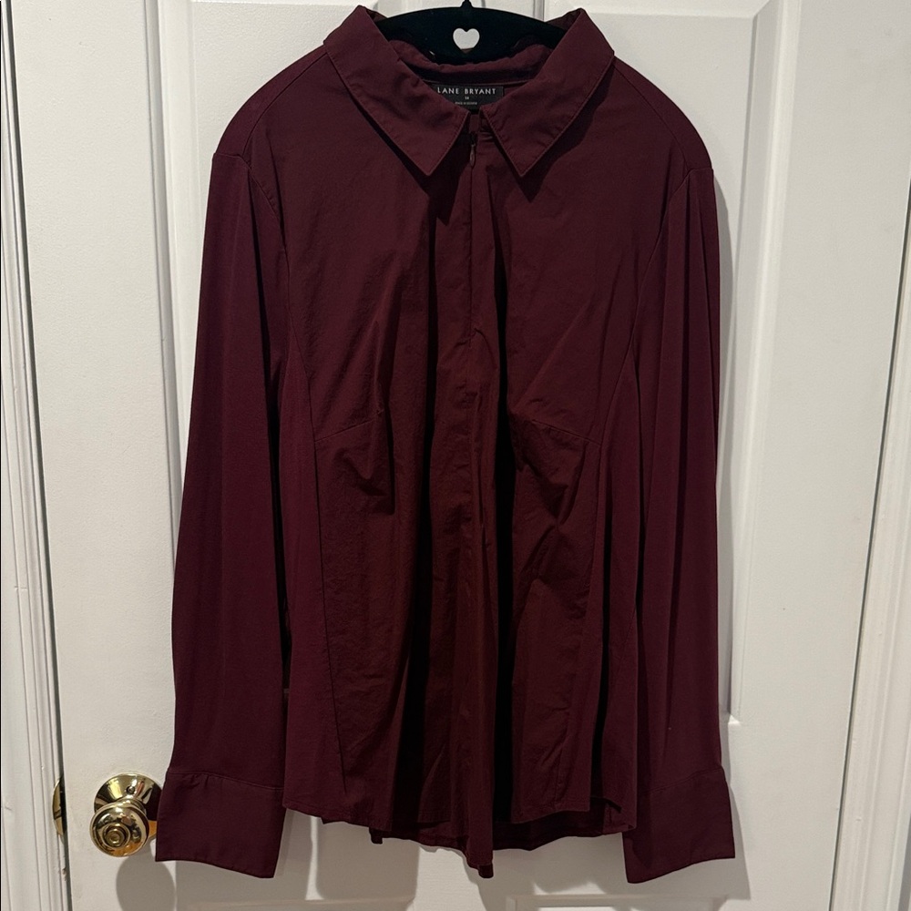 Lane Bryant Burgundy Zip-Up Collar Top